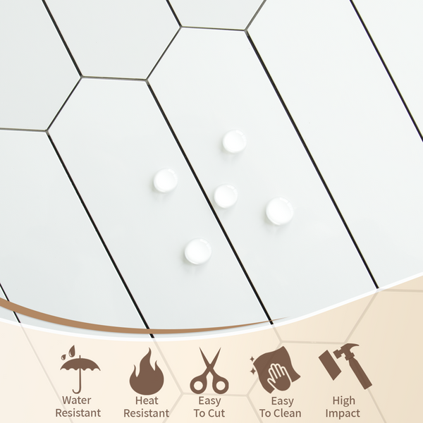 Polished White Ceramic Look Elongated Hexagon PVC Tile