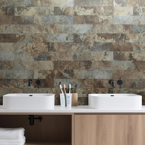 3''x12'' Beige & Brown Slate Subway PVC Tile