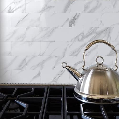 Polished White Marble Look Subway PVC Tile