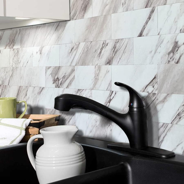 Matte White Faux Marble Subway PVC Tile - Canada