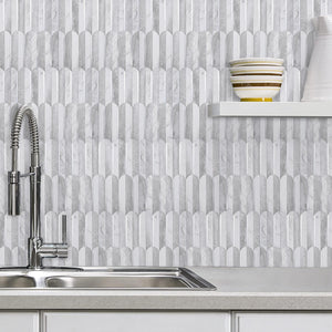 Gray & White Stone Marble Fishscale PVC Tile Mixed Metal Silver