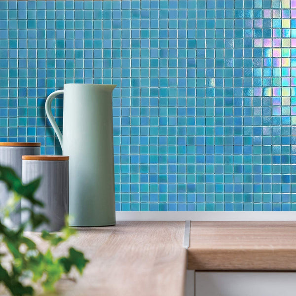 Blue Raibow Square Glass Tile