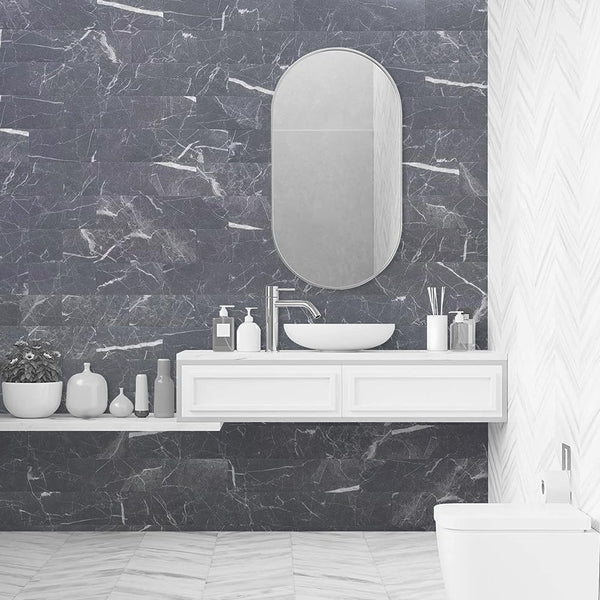 Matte Black Faux Marble Subway PVC Tile