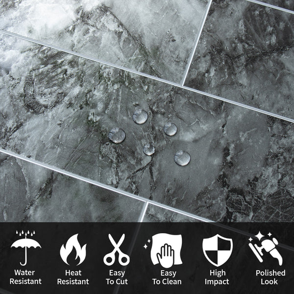 Polished Dark Grey Marble 3''x12'' Subway PVC Tile