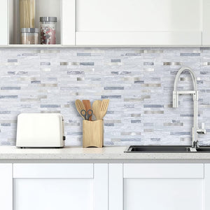 Light Grey Faux Stone Stacked PVC Mixed Silver Metal Chips