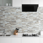 Taupe and Beige Rustic Wood Linear Mosaic PVC Tile Mixed Metal Silver