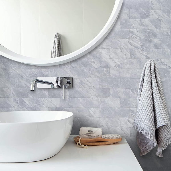 Gray Faux Marble Look Subway PVC Tile