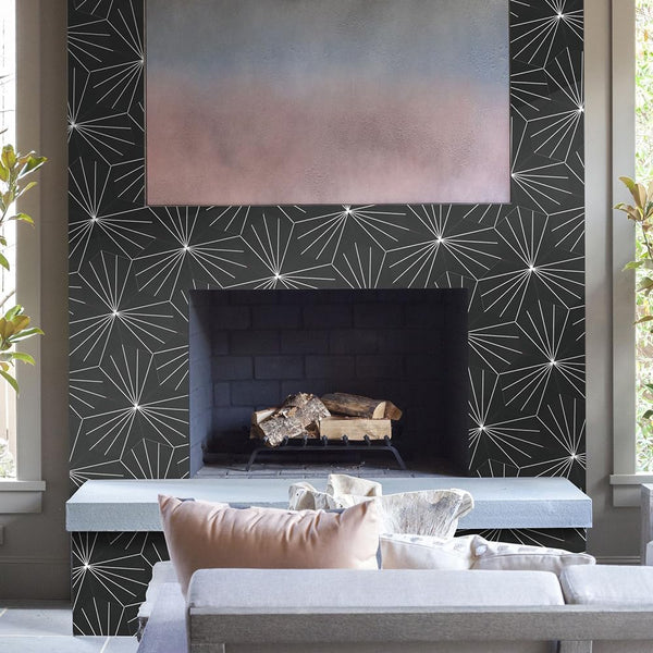 Black Star Burst Hexagon PVC Tile