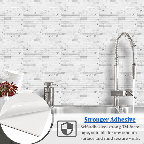 White Marble Look Stacked PVC Tile Mixed Silver Metal Chips - Canada