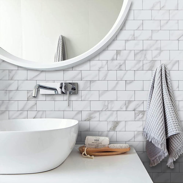 Polished White Marble Subway PVC Tile - Canada