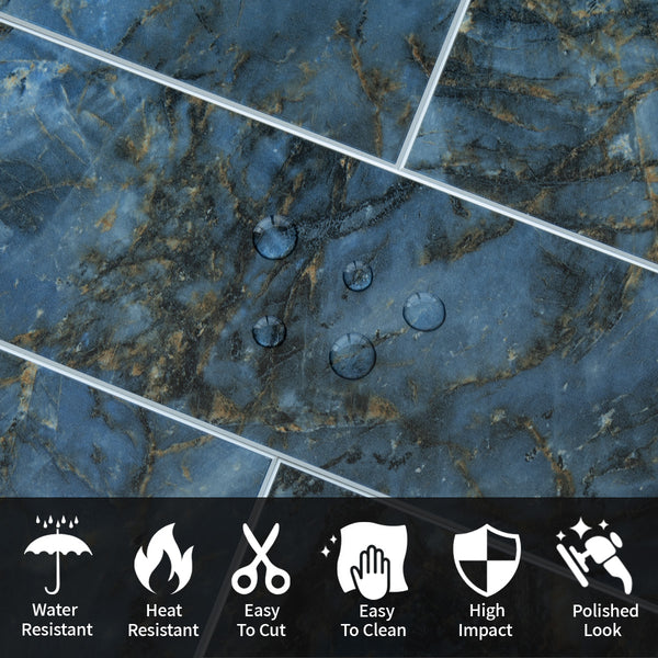 Polished Blue Marble 3''x12'' Subway PVC Tile