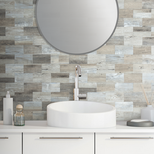 3''x6'' Beige and Brown Distressed Wood PVC Subway Tile