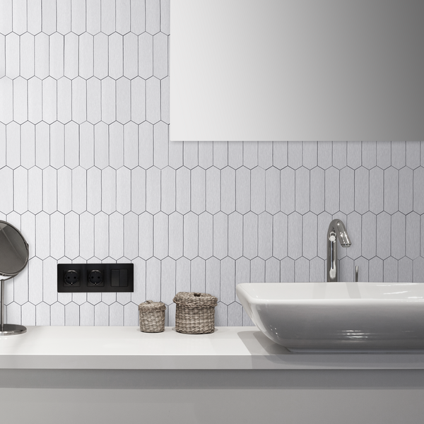 Silver Brushed Metal Elongated Hexagon PVC Tile