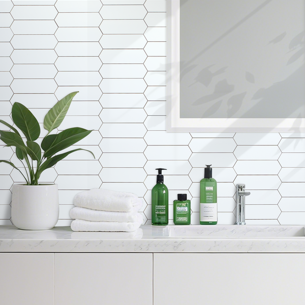 Polished White Ceramic Look Elongated Hexagon PVC Tile