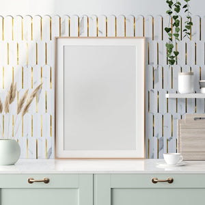 White Marble Fishscale PVC Tile Mixed Metal Gold