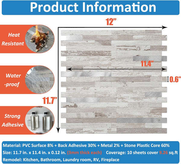 Brown Birch Stacked PVC Mixed Silver Metal Chips