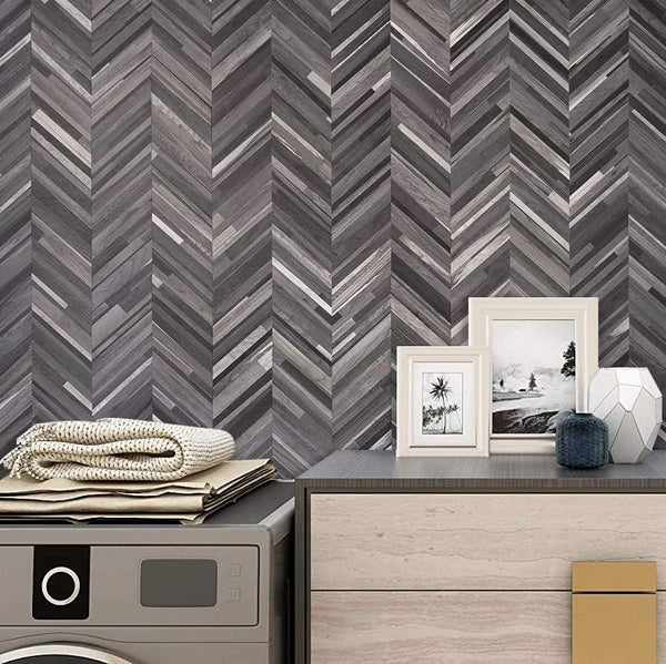 Black Vintage Wood Look Chevron PVC Tile