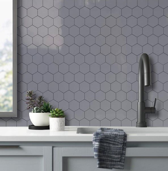 Polished Grey Ceramic Look Hexagon PVC Tile