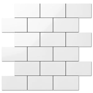 Polished White Ceramic Look Subway PVC Tile Sheet