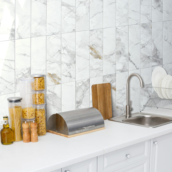 Polished White Marble 3''x12'' Subway PVC Tile