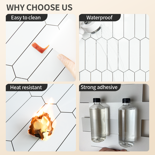 Polished White Ceramic Look Elongated Hexagon PVC Tile