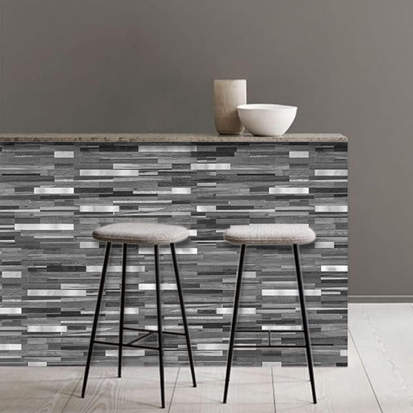 Black & Grey Wood Look Stacked PVC Mixed Silver Metal Chips - Canada