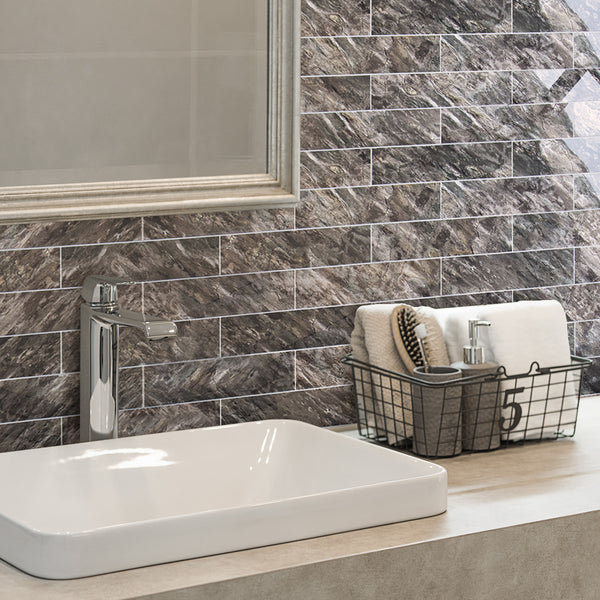 Polished Brown Marble 3''x12'' Subway PVC Tile