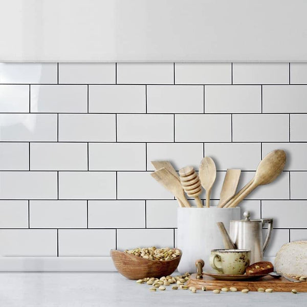 Polished White Ceremic Look PVC Tile With Faux Grout Line - Canada