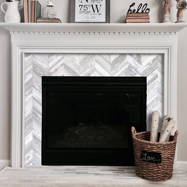 White Vintage Wood Chevron PVC Tile