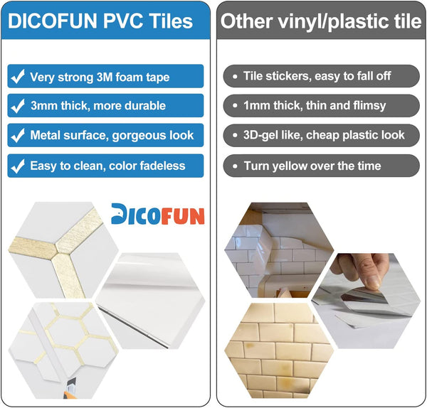 Polished White Ceramic Look Hexagon PVC Tile Mixed Light Golden Metal Chips