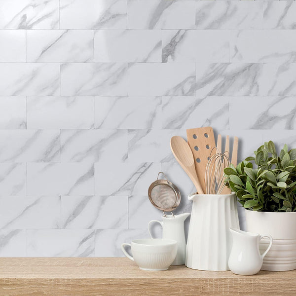 Polished White Marble Look Subway PVC Tile - UK