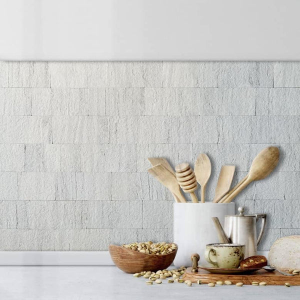 White and Beige Faux Stone Look Subway PVC Tile