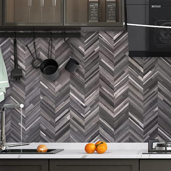 Black Vintage Wood Look Chevron PVC Tile