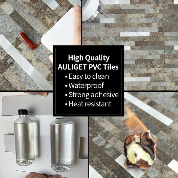 Beige & Brown Stacked Linear PVC Tile Mixed Metal Silver