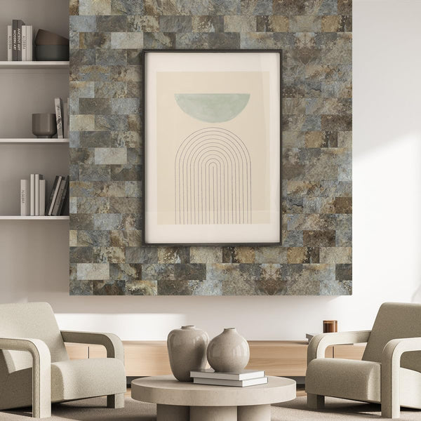 Beige and Brown Slate Subway PVC Tile