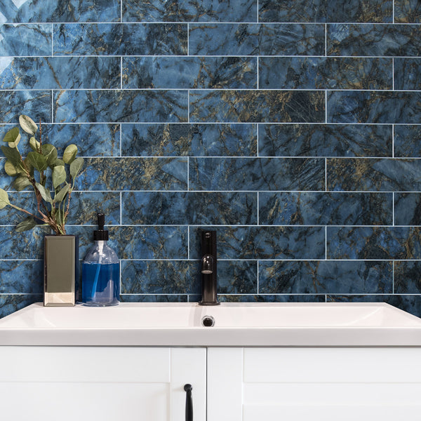Polished Blue Marble 3''x12'' Subway PVC Tile