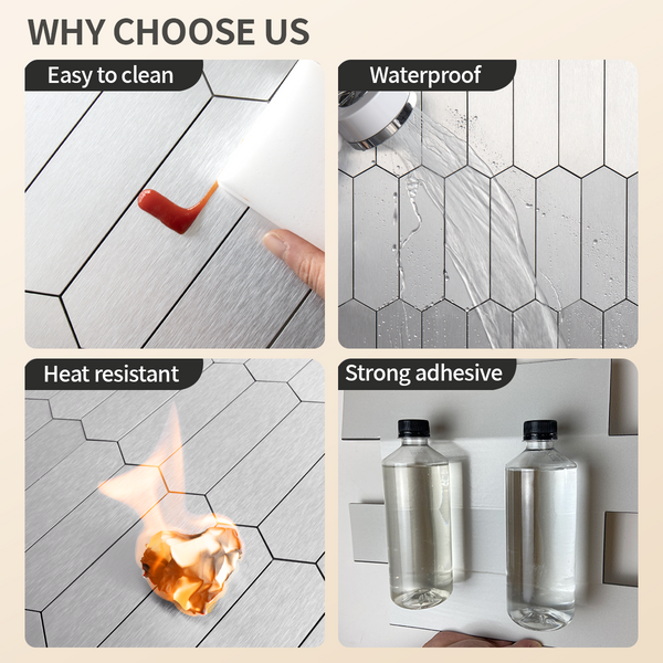 Silver Brushed Metal Elongated Hexagon PVC Tile