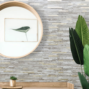 Brown Birch Stacked PVC Tile Mixed Gold Metal Chips