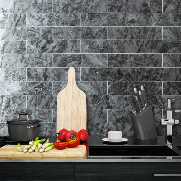 Polished Dark Grey Marble 3''x12'' Subway PVC Tile