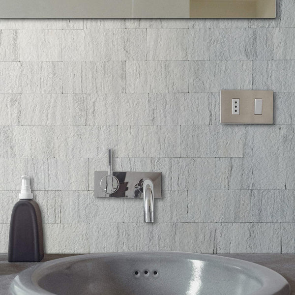 White and Beige Faux Stone Look Subway PVC Tile