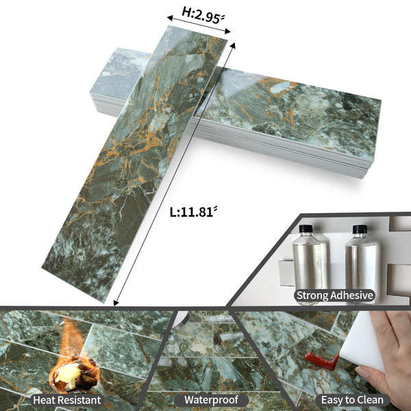 Polished Green Marble 3''x12'' Subway PVC Tile