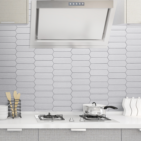 Silver Brushed Metal Elongated Hexagon PVC Tile