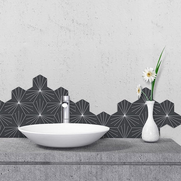 Gray Star Burst Hexagon PVC Tile