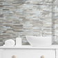 Taupe and Beige Rustic Wood Linear Mosaic PVC Tile Mixed Metal Silver