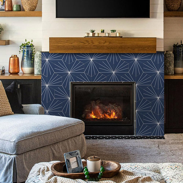 Navy Blue Star Burst Hexagon PVC Tile