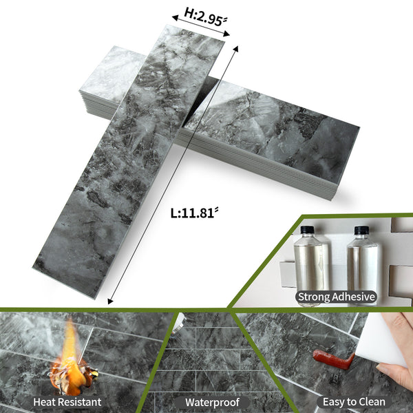 Polished Dark Grey Marble 3''x12'' Subway PVC Tile