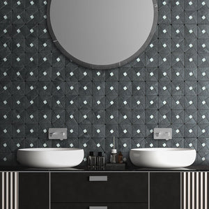 Black Slate Pinwheel Mosaic PVC Tile Mixed Glass