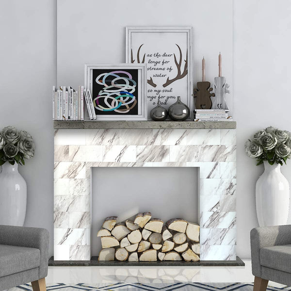 Matte White Faux Marble Subway PVC Tile - Canada