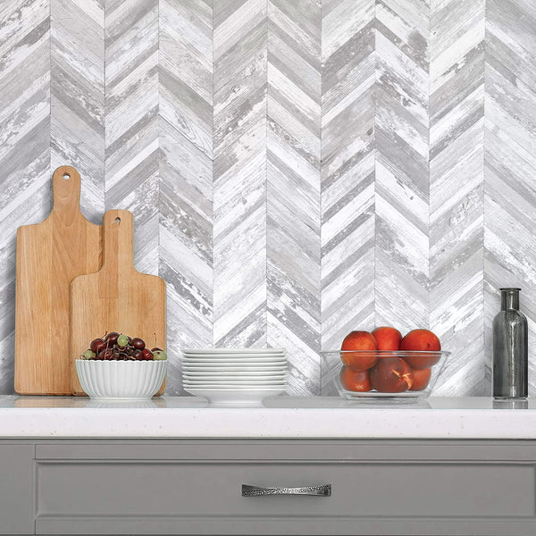 White Vintage Wood Chevron PVC Tile