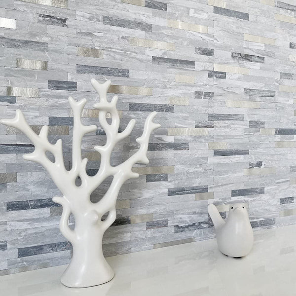 Light Grey Faux Stone Stacked PVC Mixed Silver Metal Chips - Canada